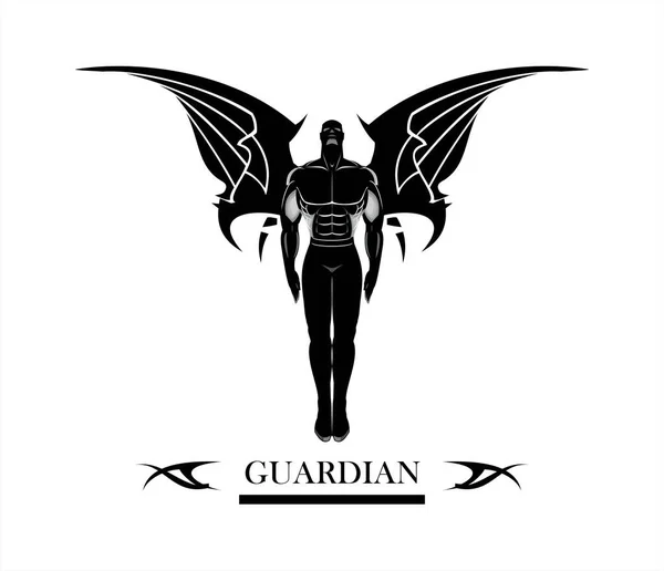 Tribal Guardian Gymnase Homme Debout Ailé Silhouette Humaine Ailée — Image vectorielle
