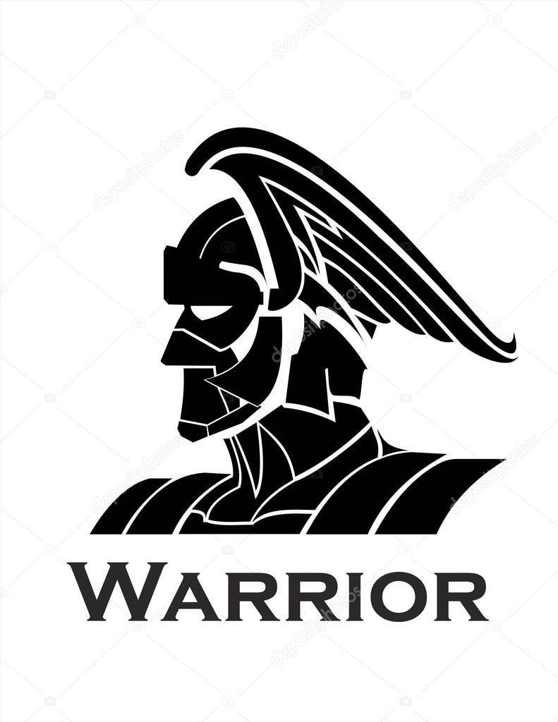 Winged warrior. creative concept for new warrior in black and white flat design