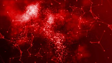 Pleksus ve illüstrasyon ile modern teknolojik kırmızı arka plan