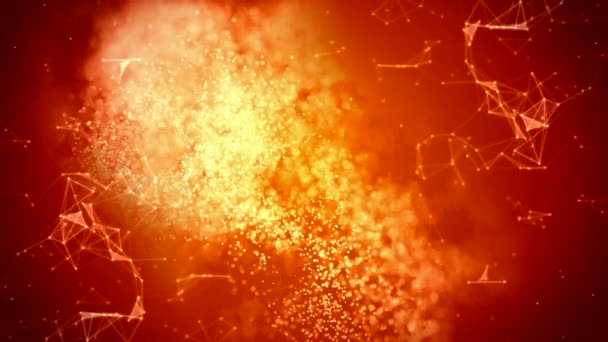 Абстрактный Огненный Фон Летающими Треугольниками Точками Динамической Волной — стоковое видео