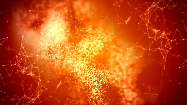 Pleksus, nokta ve üçgenler ile ateşli arka plan.