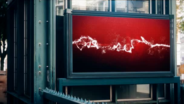 Şehirdeki Soyut Reklamlar Kırmızı Zemin Üzerindeki Parçacıklar — Stok video