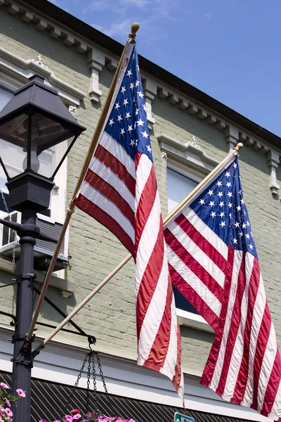 American flags flying in Old Town Warrenton Virginia.