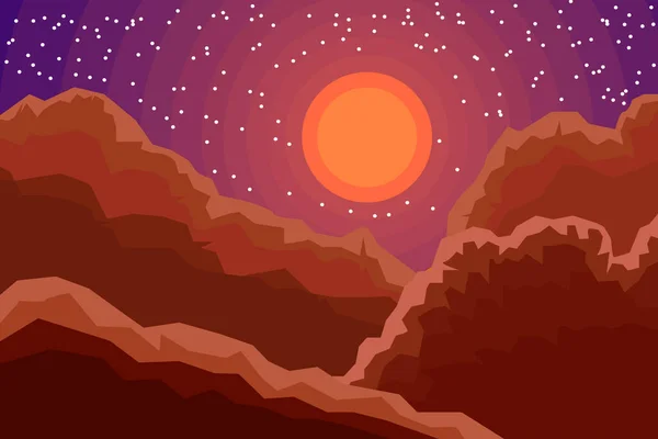 Mars Landschaft Berge Stern Steigt Einfache Flache Illustration — Stockvektor