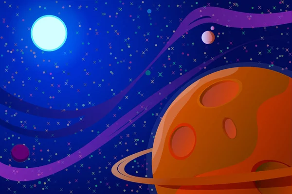 Paysage Cosmique Soleil Planète Inconnue Étoiles Galaxies Simple Illustration Vectorielle — Image vectorielle