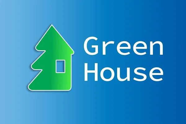 Ekologiczne Logo Domu Niebieskim Tle Prosta Ilustracja Wektorowa Tekstem Zielony — Wektor stockowy