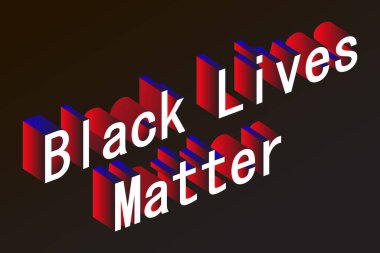 kırmızı ve mavi renklerde koyu bir arkaplan üzerinde siyah canlı madde metni, izometrik harfler.