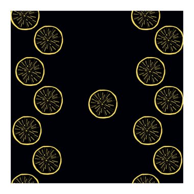 Çizilmiş, soyut dilimlerle kusursuz desenler, siyah arka planda bej çizgili turunçgil meyvesi parçaları..