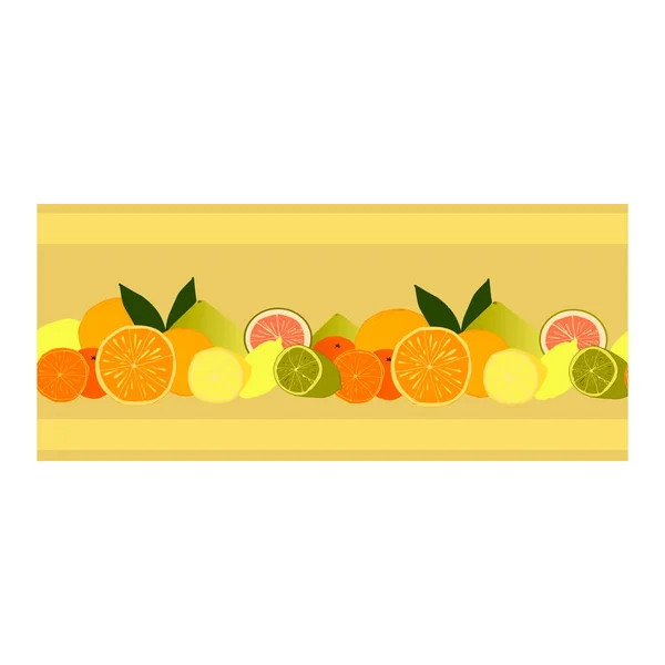 Kusursuz sınır, limonlu narenciye meyveleriyle süslenmiş bir süs. limon, mandalina, portakal, greyfurt.