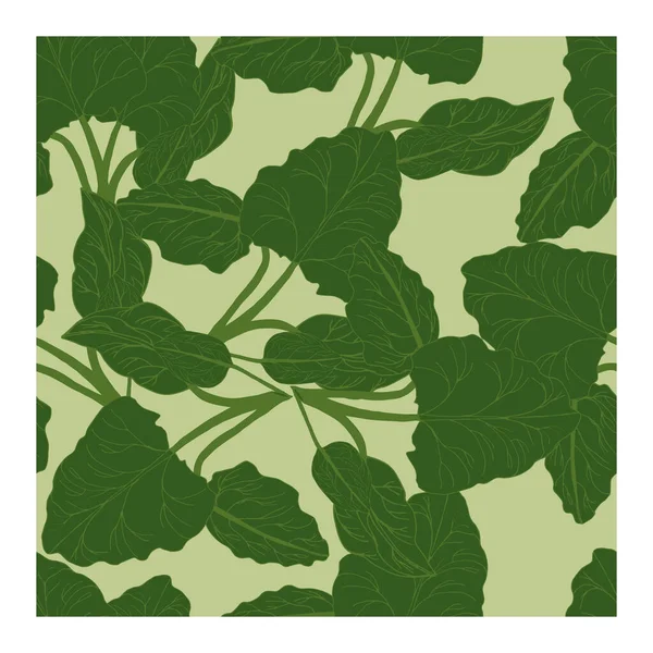 Zökkenőmentes minta nagy zöld rebarbara levelekkel, szürke-zöld háttérrel. Absztrakt minta levelekkel. — Stock Vector