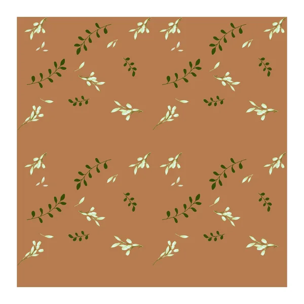 Απρόσκοπτη μοτίβο με λευκά άνθη, μπουμπούκια και κλαδιά με πράσινα φύλλα. — Διανυσματικό Αρχείο