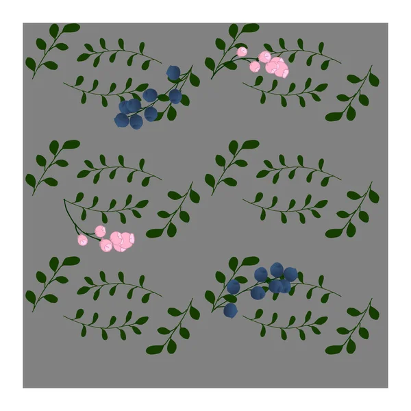 Patrón sin costuras con arándanos, ramas con hojas en un patrón abstracto. Patrón de bayas . — Archivo Imágenes Vectoriales