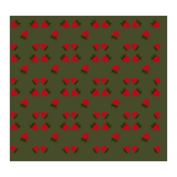 Безшовний візерунок з полуничними ягодами, листя на сіро-зеленому тлі . — стоковий вектор