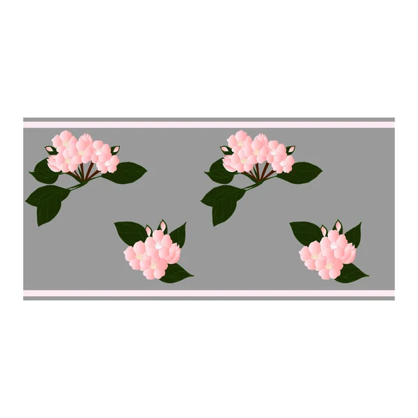 Απρόσκοπτη σύνορα, ένα στολίδι με ζωγραφισμένα λουλούδια, μπουμπούκια, φύλλα μηλιάς. Ροζ λουλούδια, μπουμπούκια και πράσινα φύλλα της μηλιάς στις ταξιανθίες του φυτού — Διανυσματικό Αρχείο