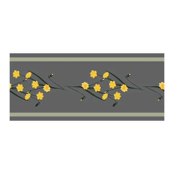 Безшовна Облямівка Орнамент Стрічка Жовтими Квітами Бутонами Листям Нарцисів Синьо — стоковий вектор