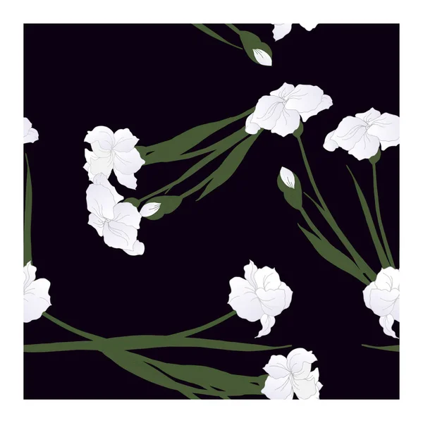 Απρόσκοπτη Αφηρημένη Μοτίβο Λευκά Λουλούδια Πέταλα Μπουμπούκια Μαύρο Φόντο Μοτίβο — Διανυσματικό Αρχείο