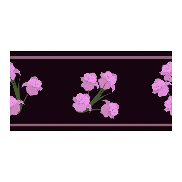Απρόσκοπτη Σύνορα Στολίδι Μπορντούρα Ροζ Λουλούδια Πέταλα Μπουμπούκια Φόντο Μαύρου — Διανυσματικό Αρχείο