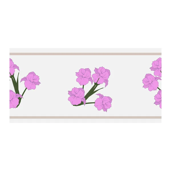 Seamless Border Ornament Edging Pink Flowers Petals Buds Blue Background — Stock Vector