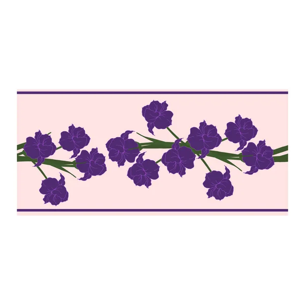 Απρόσκοπτη Σύνορα Στολίδι Μπορντούρα Μπλε Λουλούδια Πέταλα Μπουμπούκια Ροζ Φόντο — Διανυσματικό Αρχείο