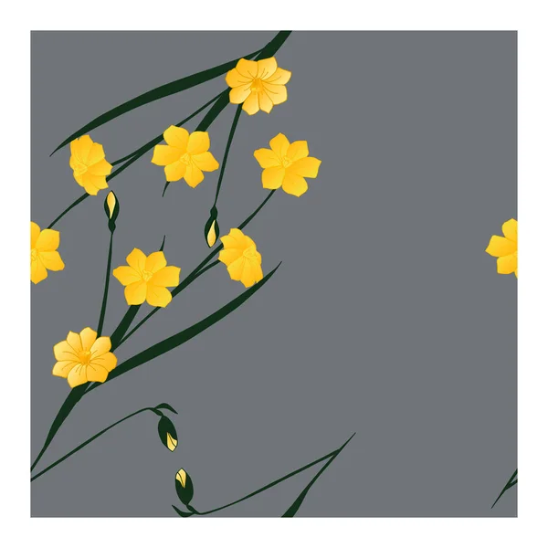 Padrão Abstrato Sem Costura Com Flores Amarelas Botões Folhas Narciso — Vetor de Stock