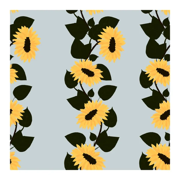 Seamless pattern with yellow sunflowers and green leaves.