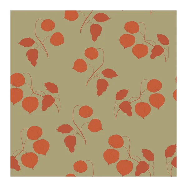 Бесшовный Рисунок Оранжево Красными Цветами Physalis Изогнутых Ветвях Растения Коричневыми — стоковый вектор