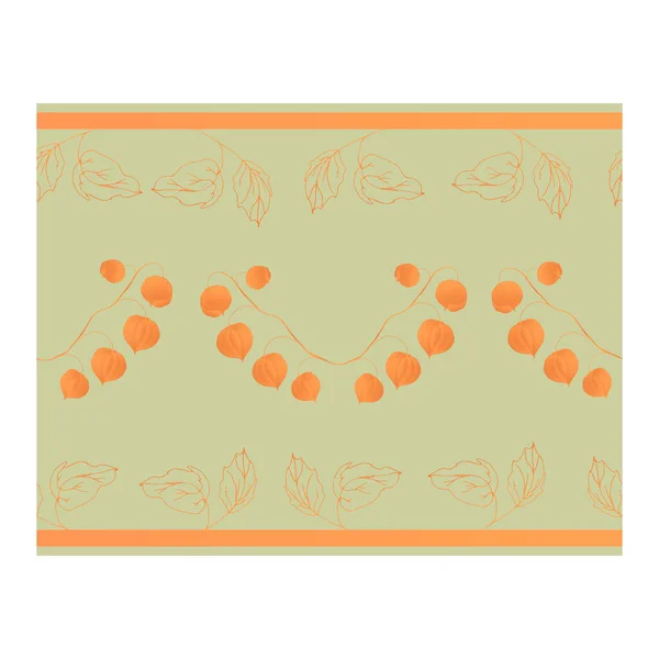 Seamless Border Ornament Light Orange Physalis Flowers Leaf Outlines Beige — Stock Vector