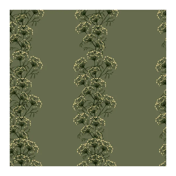 Yeşil Dereotlu Çiçekli Kusursuz Desen Dill Dereotlu Desen Kumaş Kağıt — Stok Vektör