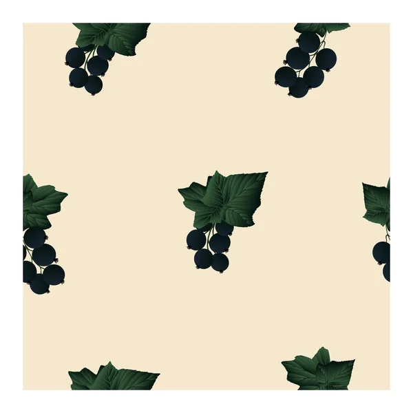 Patrón sin costura con bayas de grosella negra en ramas con hojas — Vector de stock