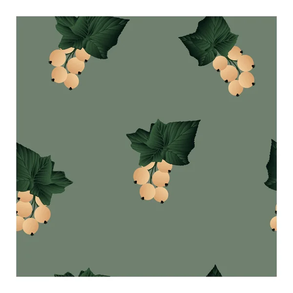 Sömlöst mönster med vita vinbär på grenar med gröna blad — Stock vektor