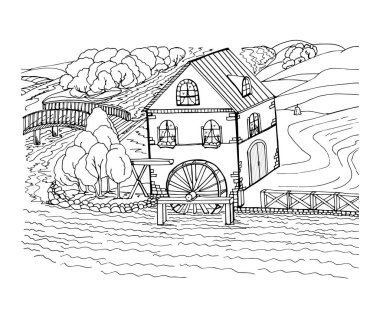 Strese karşı boyama elle çizilen siyah ve beyaz vektör.