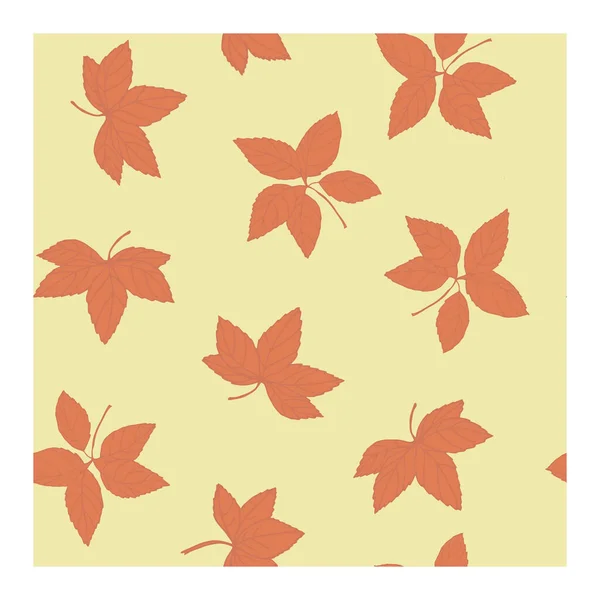 Patrón abstracto sin costuras con hojas de uva silvestre naranja sobre un fondo beige. — Vector de stock