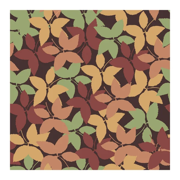 Απρόσκοπτο σχέδιο με άγρια φύλλα σταφυλιού σε μπορντό, πράσινο, κίτρινο και μπεζ χρώμα — Διανυσματικό Αρχείο