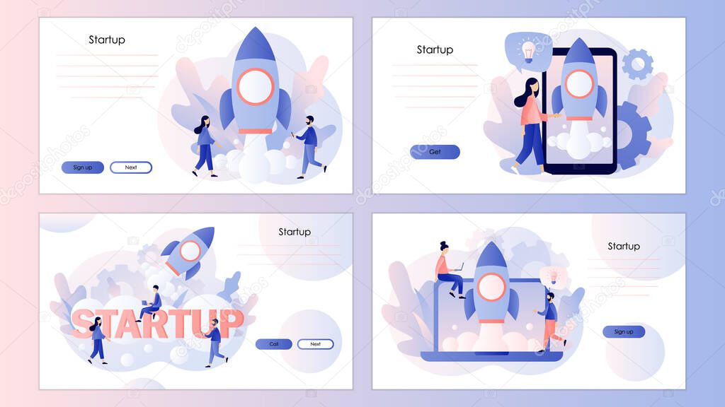 Business Start Up concept. Screen template for mobile smart phone, landing page, template, ui, web, mobile app, poster, banner, flyer. Modern flat cartoon style. Vector illustration