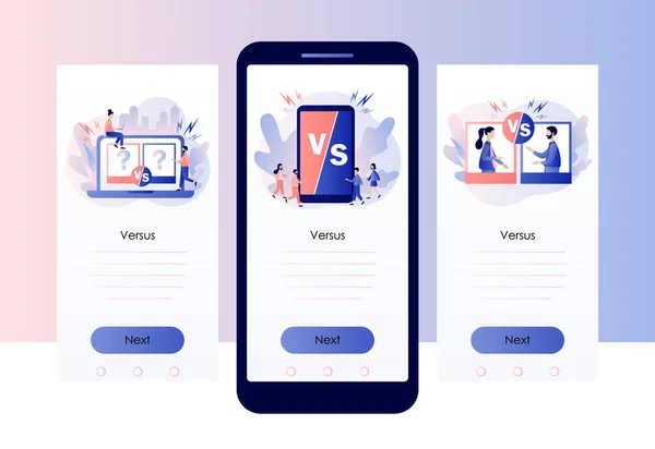 대조적 인 편지들. VS 전투. 두 사람이나 제품 사이의 경쟁. 휴대용 스마트폰 화면 템플릿. 현대의 평평 한 만화 스타일. 흰색 배경에 있는 벡터 그림 — 스톡 벡터