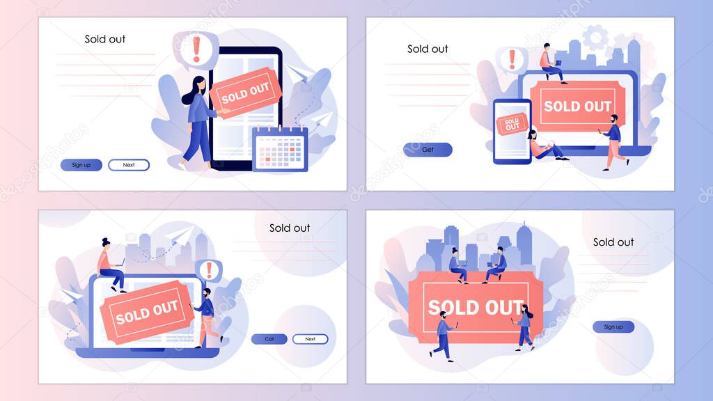 Sold-out event, sold-out crowd, no tickets available concept. Online booking system. Screen template for mobile smart phone, landing page, template, ui, web, mobile app, poster, banner, flyer. Vector