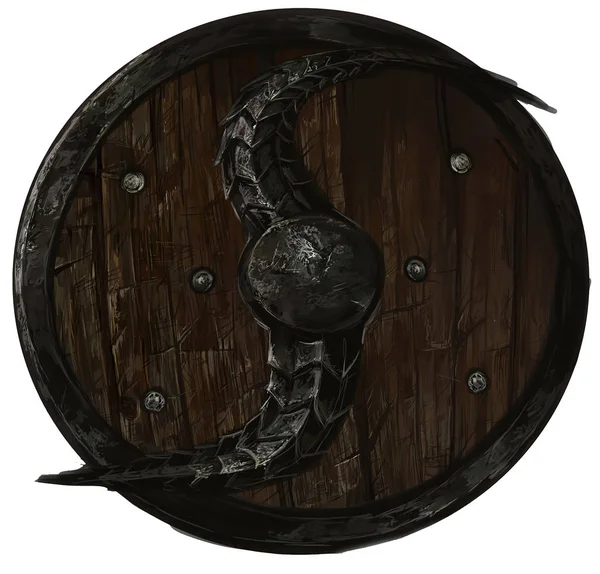 ahşap kalkan, dijital grafik. Mükemmel yuvarlak kalkan, resimler için ayrıntılı