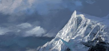 Dijital sanatta yapılan Şekil Karlı dağlar. Doğa