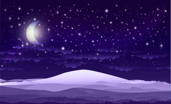Ciel étoilé nocturne avec étoiles, lune et nuages. — Image vectorielle