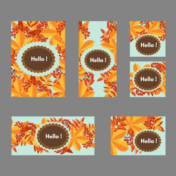 Postcard design templates featuring fall foliage, rowan berries and place to insert text. — Stock Vector