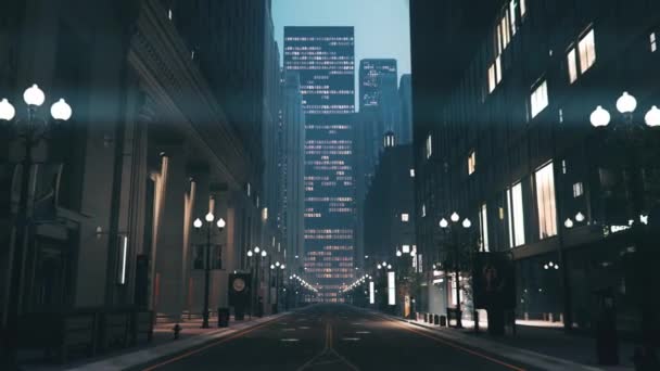 Tyhjä Neljännes Yökaupungista Kamera Liikkuu Night City Streetillä Tyhjä Katuilta — kuvapankkivideo
