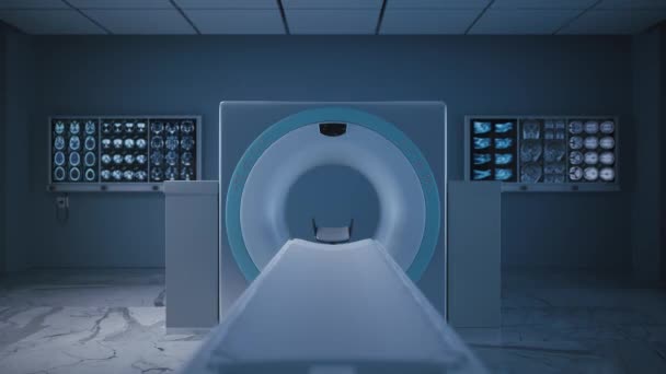 Mrt Raum Magnetresonanztomographie Krankenhauszimmer Mit Tomograph Auf Der Krankenstation Geht — Stockvideo
