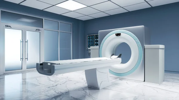 MRI tarayıcı odası. Manyetik Rezonans Görüntüleme Makinesi. Tomografili hastane odası..