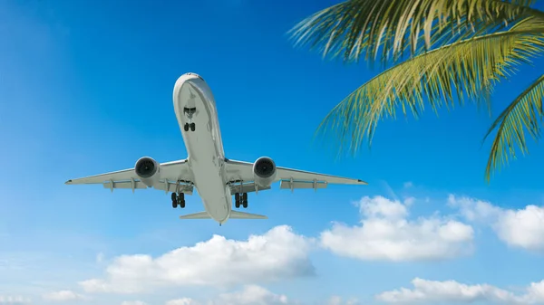 Avión Pasajeros Aterrizando Resort Tropical — Foto de Stock