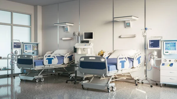 病棟の2つの空の医療ベッド 設備のある近代医療病棟 ストック画像