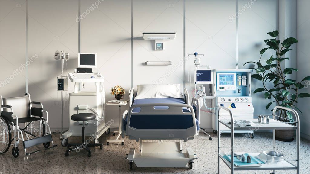 Hospital ward with a single bed