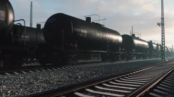 Trein Transport Tank Met Olie Spoorwagons Met Olie Visualisatie — Stockvideo