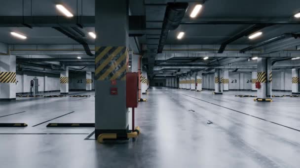 Lege Ondergrondse Parkeergarage Moderne Ondergrondse Parkeerplaats Interieur Weergave — Stockvideo