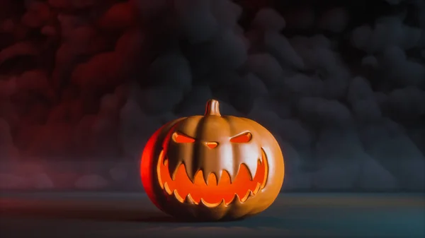 Halloween Kürbis Dunklem Rauch Orangefarbener Halloween Kürbis Auf Schwarzem Hintergrund — Stockfoto