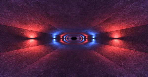 콘크리트 부드러운 램프와 공간을 아래쪽 빨간색과 파란색 렌더링 — 스톡 사진